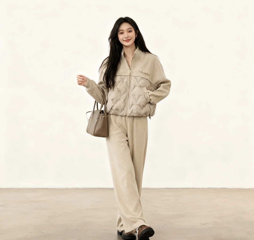 25201立领双面呢拼接常规款休闲极简风秋冬短款百搭保暖外套冬季