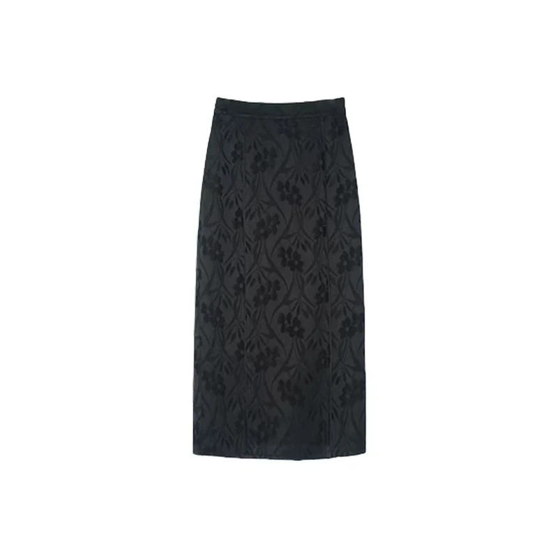 200-1时尚女提花半身裙国风立体时尚开叉半裙