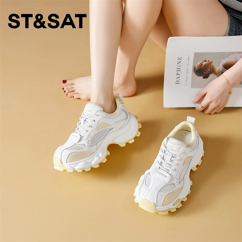 星期六厚底老爹鞋女款2025夏季新款网面透气舒适运动鞋轻便休闲鞋