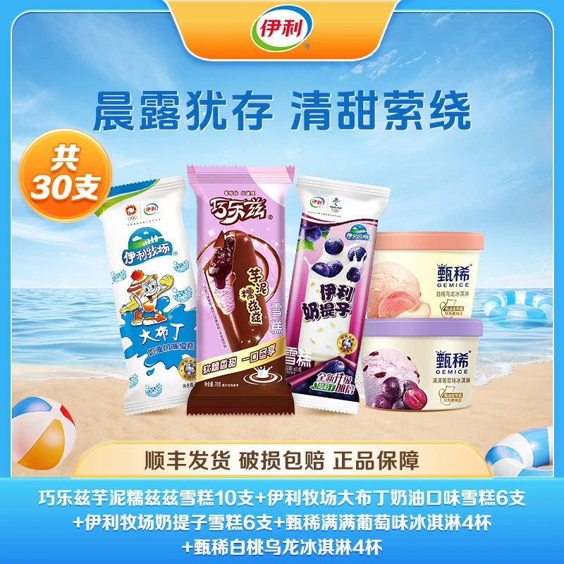 伊利30支冰淇淋甄稀巧乐兹伊利牧场大布丁奶提子多种口味雪糕 A13