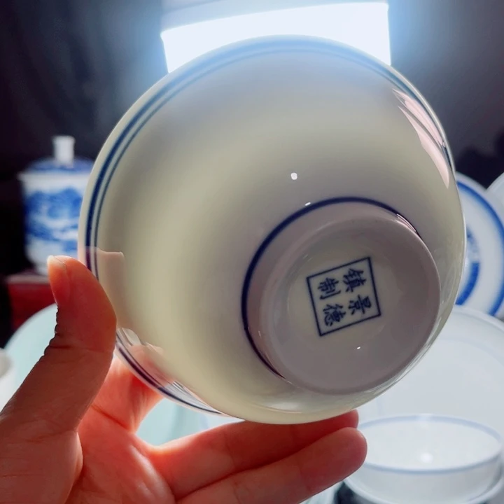 青花玲珑5寸饭碗手绘兰边
