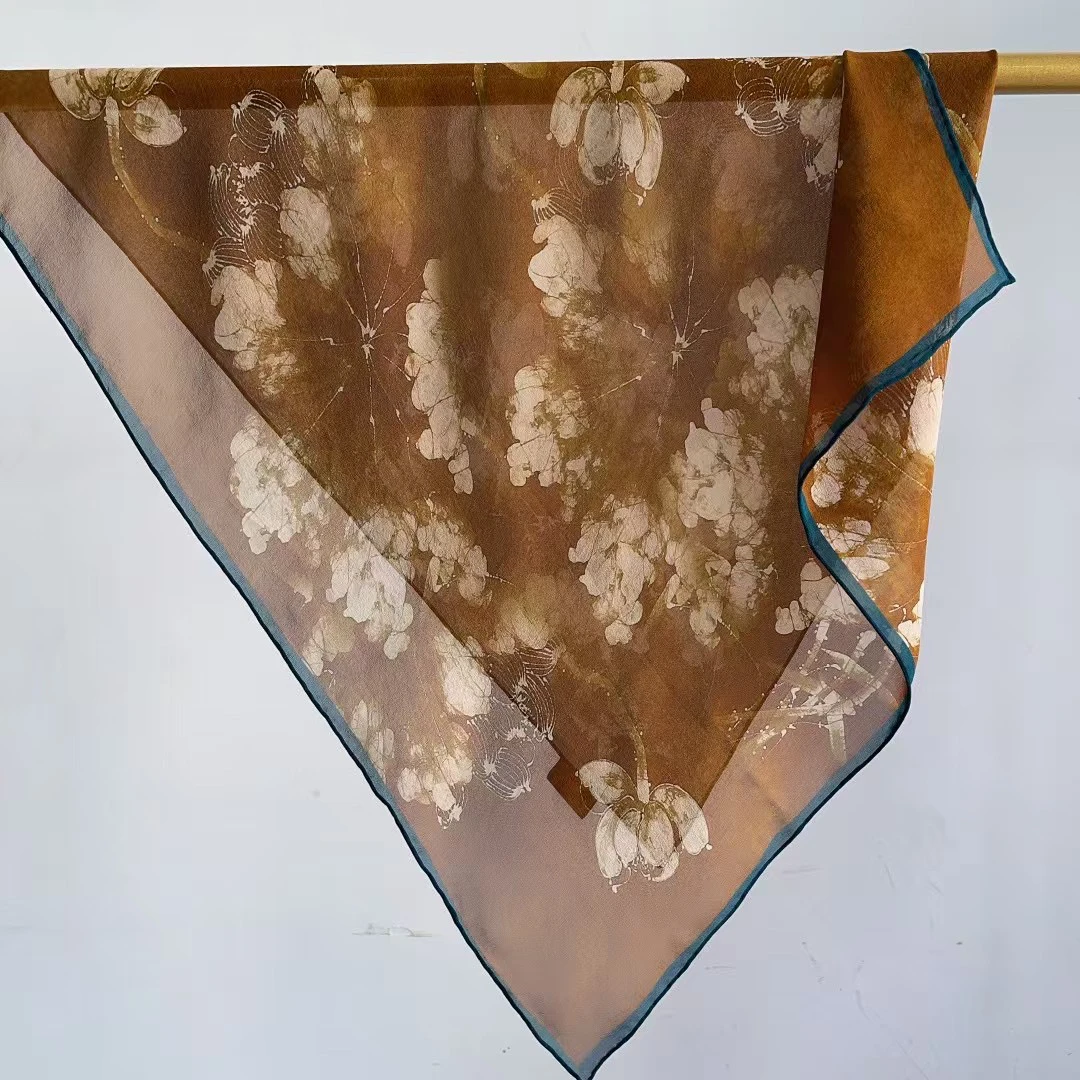 丝纡---【含苞待放】轻薄透气桑蚕丝经典百搭乔其纱中方巾约65cm