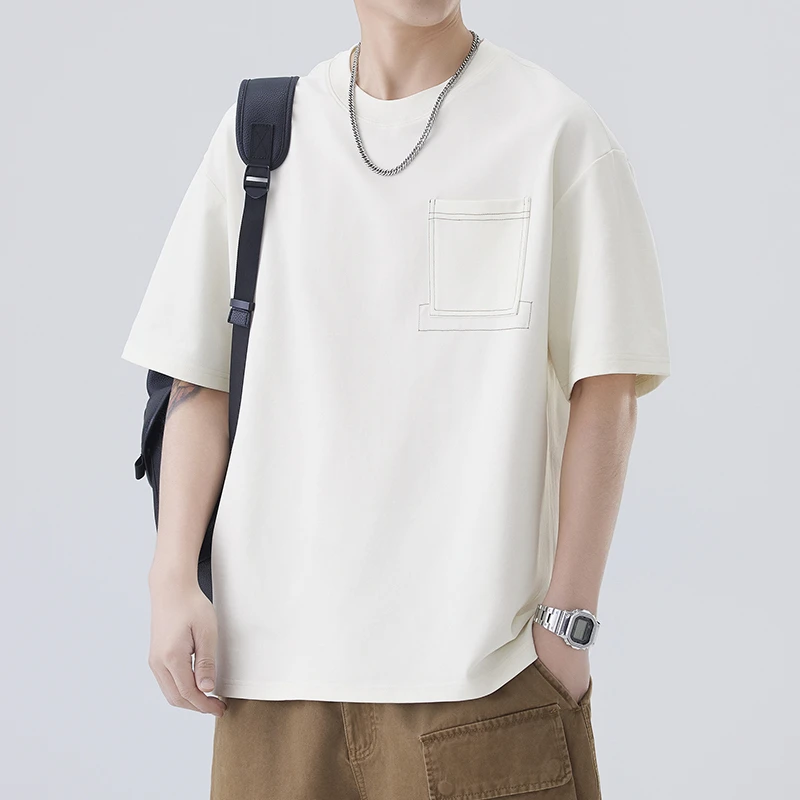 纯色短袖T恤男士2025新款宽松休闲上衣服夏季薄款青少年圆领体恤