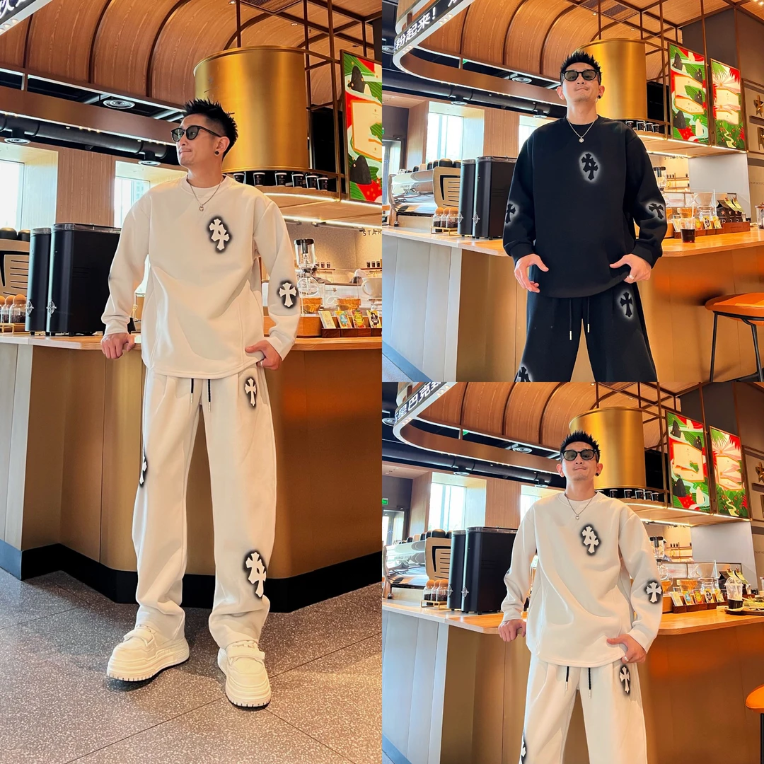 扎染十字架设计感潮流时尚宽松秋季新款加厚男女同款卫衣长裤套装