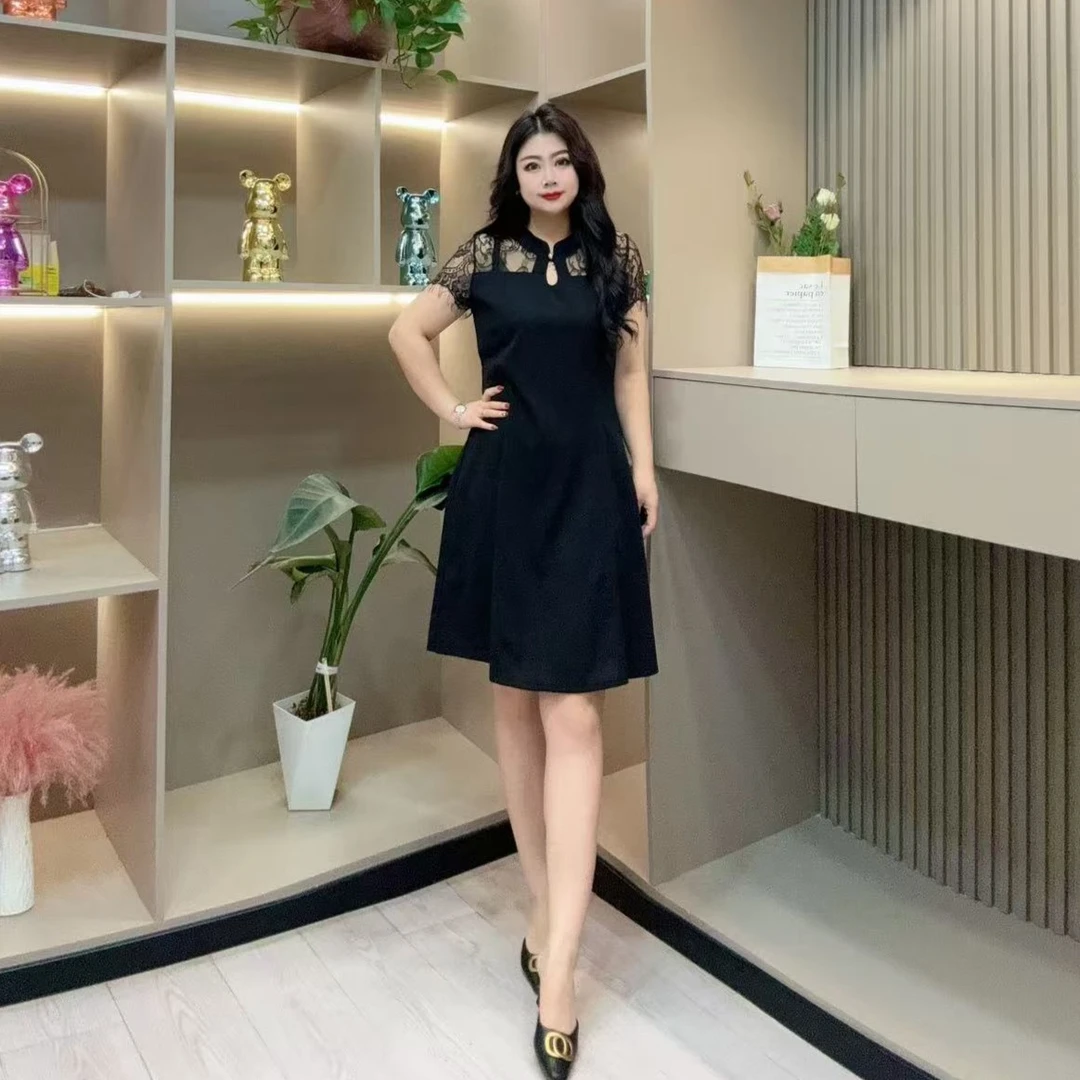 夏季连衣裙-娇 817 时尚气质收腰显瘦镂空印花胖MM大码女装新款