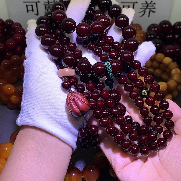 “***管手串/手链松木帝王血龙木 2 条 1.0 和 1.6 手持车厘子色