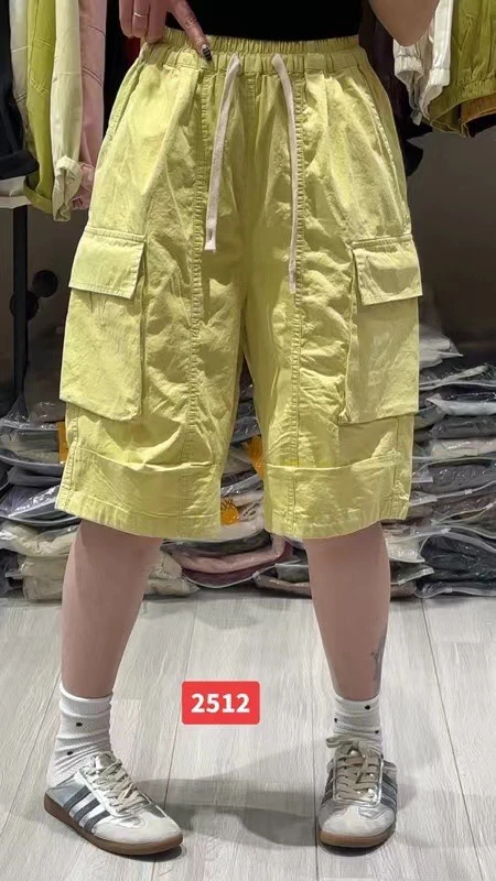 夏季休闲宽松直筒抽绳多口袋工装五分短裤