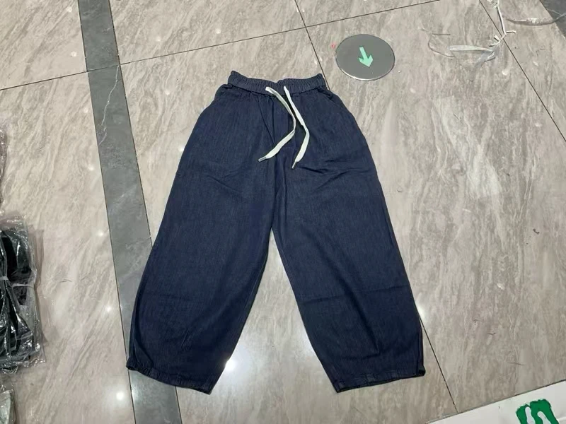【张小张CC】休闲欧韩设计款普洗蓝白色抽绳奶奶裤7026