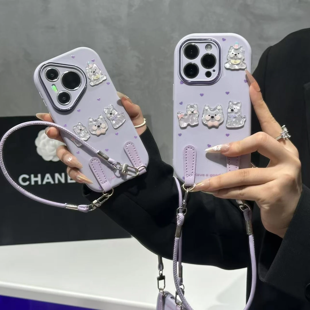 奥菲顿紫爱心小狗公仔贴件适用苹果17胖子手机壳华为vivo小米oppo