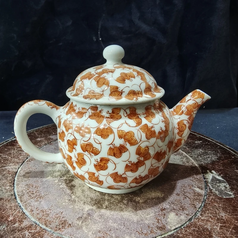 景德镇手绘300ml蝙蝠茶壶厂瓷粉彩陶瓷壶高货高档陶瓷器收藏艺术