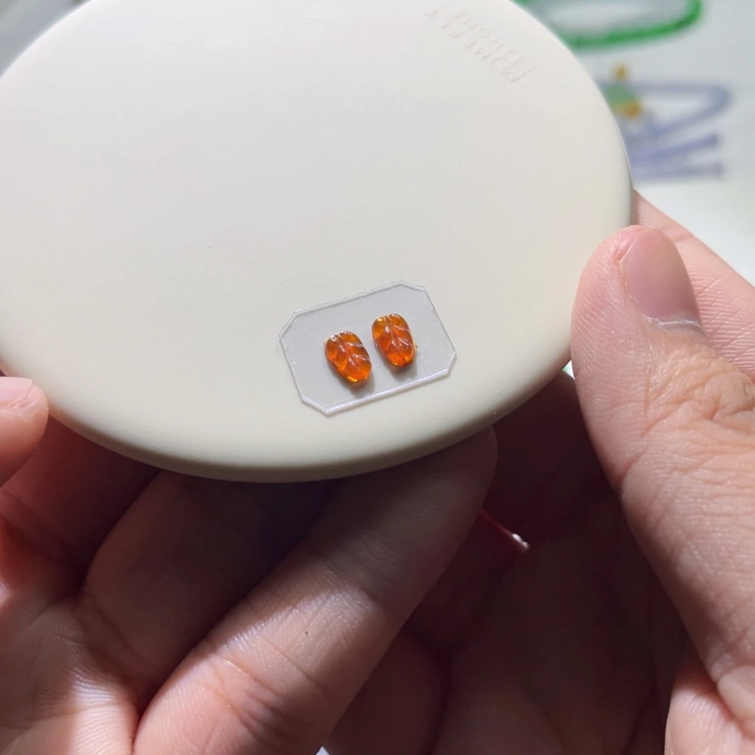 散珠翡翠裸石叶子一对