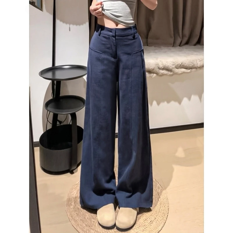 老钱风亚麻苎麻阔腿裤女夏季高腰垂感直筒棉麻裤设计感休闲西装裤