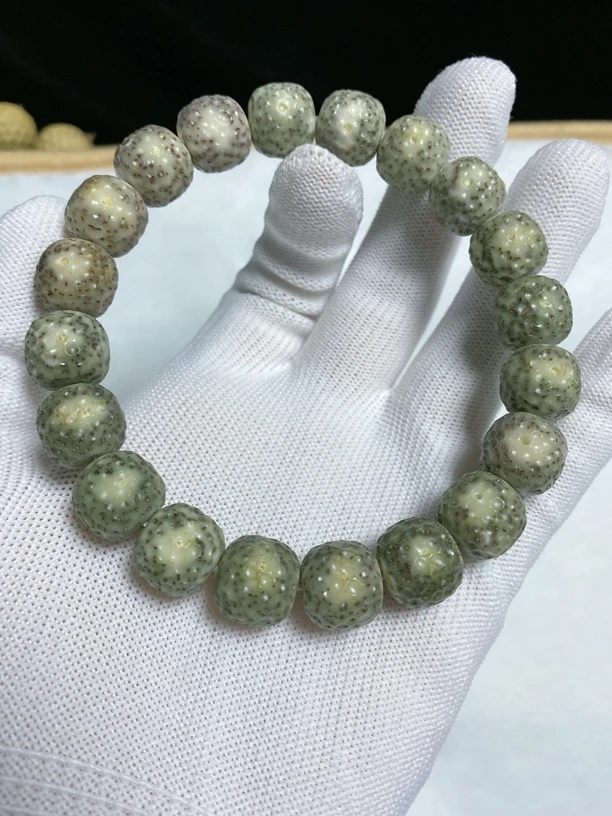海南料原生态石玉料13.5×12.5改糯冰龙鳞星月菩提