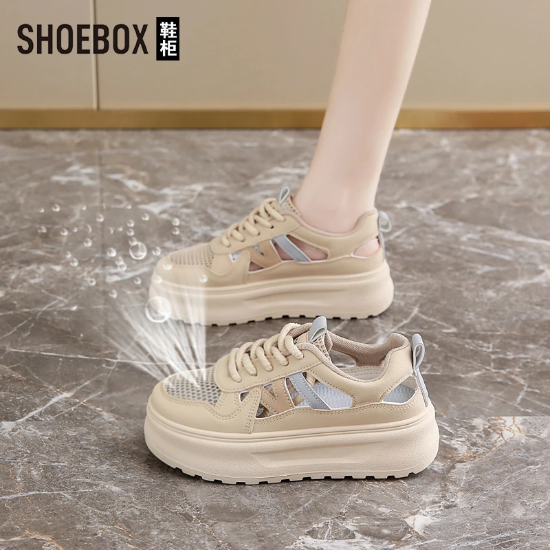 SHOEBOX鞋柜踩屎感凉鞋女2025夏季新款镂空透气休闲运动老爹鞋