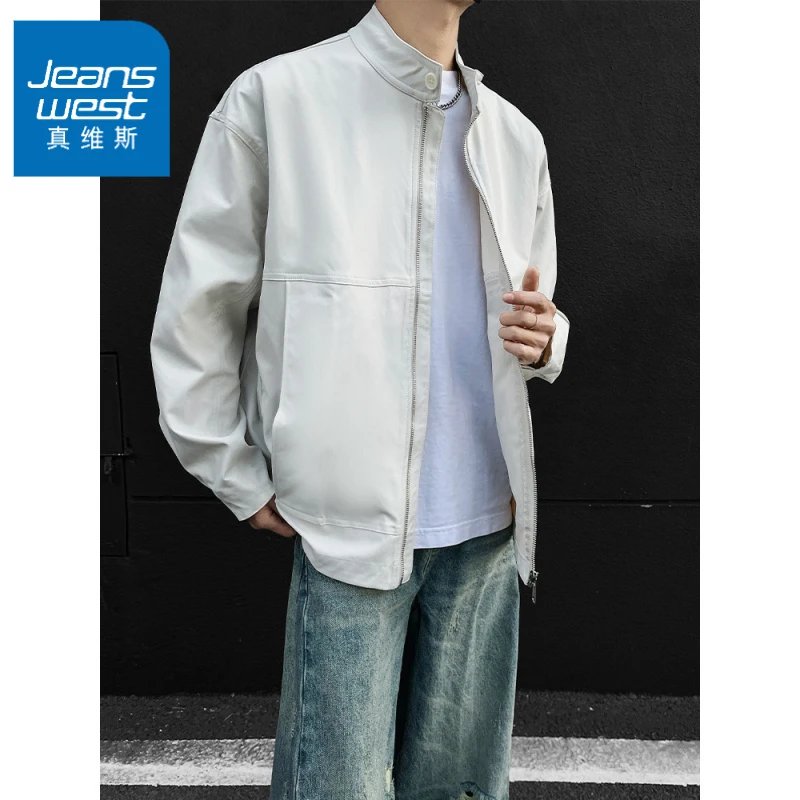 真维斯立领外套痞帅休闲百搭男士春秋季纯色户外宽松休闲夹克男