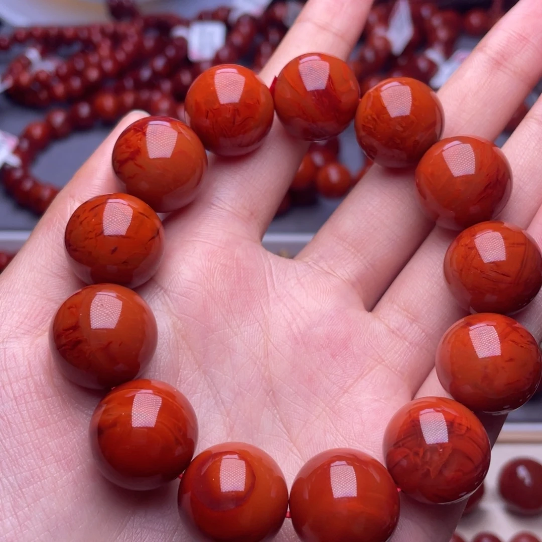 南红玛瑙未镶嵌其他17mm顶品瓦西虎皮火焰纹满肉手串