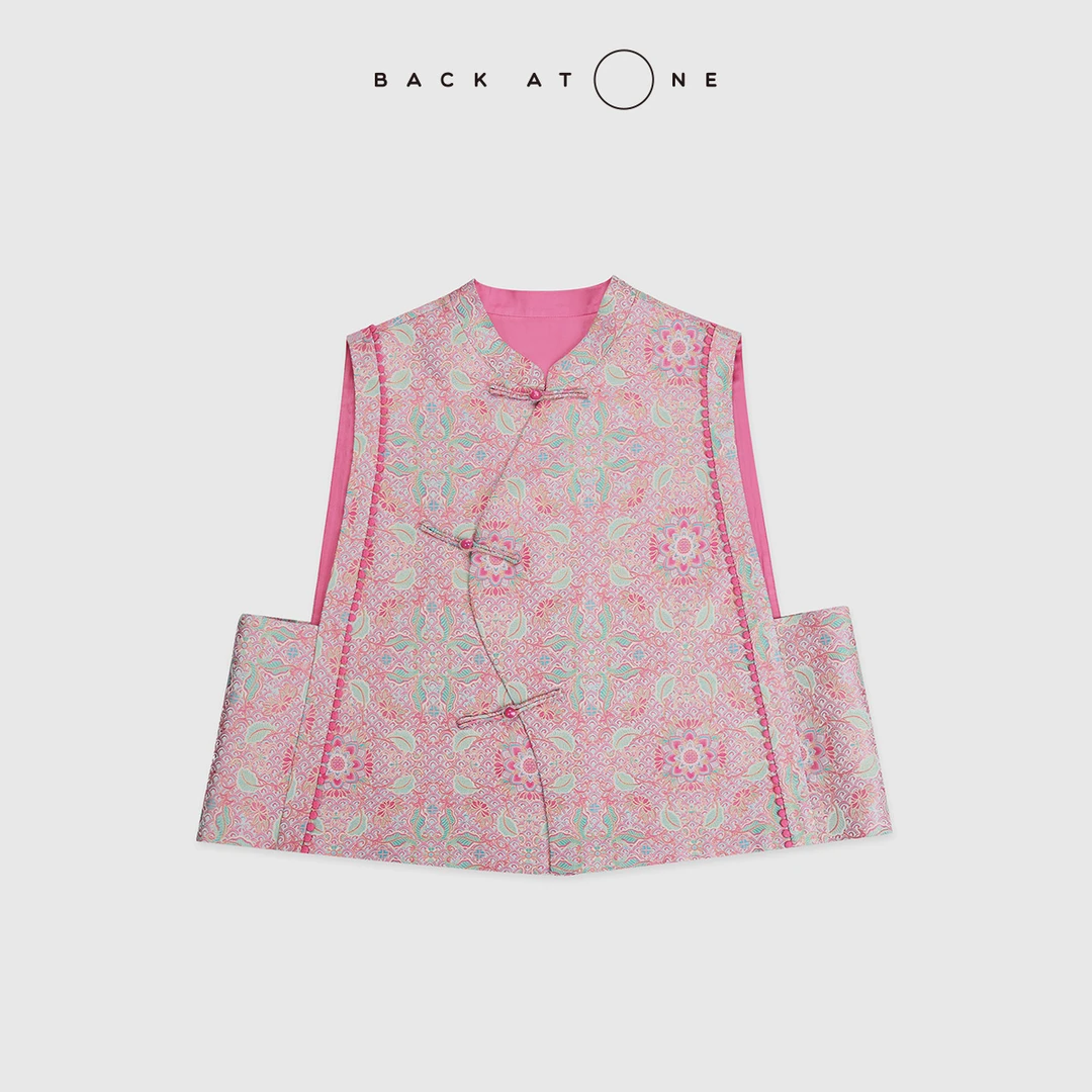 BackAtOne “韵锦”彩鳞宝相国风桑蚕丝粉色中式马甲 BFS-1BE077E-K