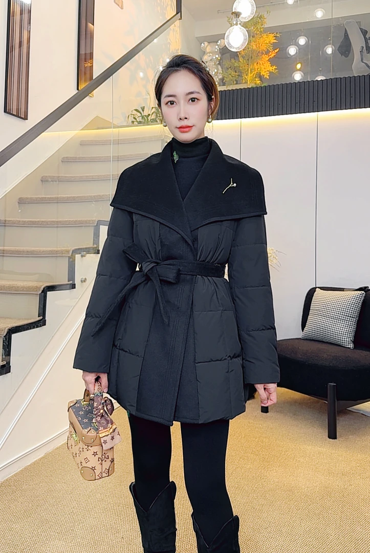 【新国标白鸭绒】双面羊毛呢羽绒服2025新款冬装女修身显瘦中长款