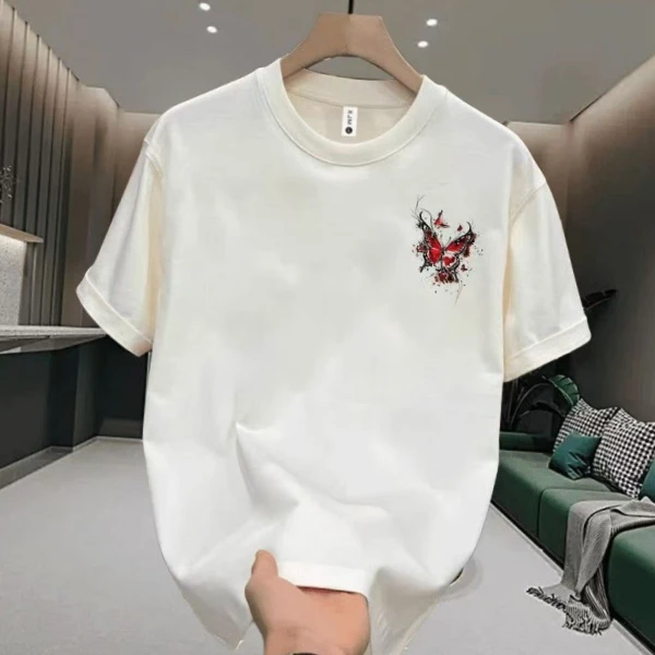 057白色印花短袖夏季宽松潮流ins大码休闲百搭美式半袖设计感韩版