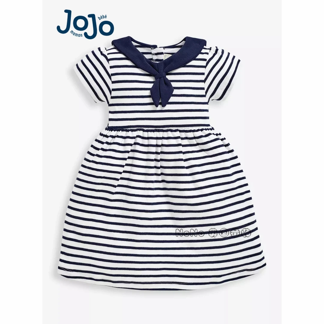 现货英国JoJo Maman Bebe正品女童蓝色条纹海军翻领连衣裙纯棉