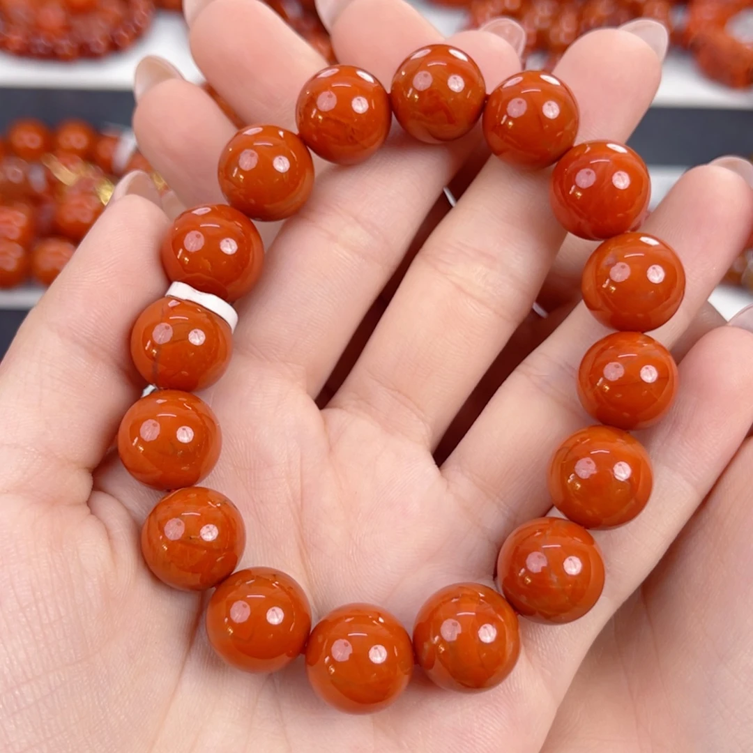 吴***刚南红玛瑙未镶嵌瓦西柿子红火焰满肉13mm手串