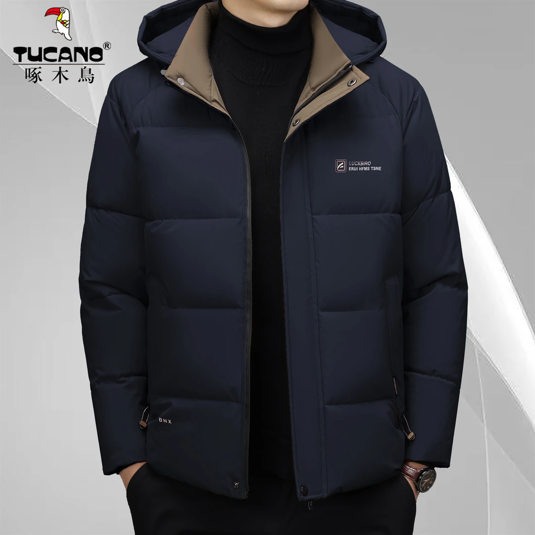 啄木鸟冬季潮流新款高档男士连帽纯色棉衣加厚保暖男棉服男款棉袄