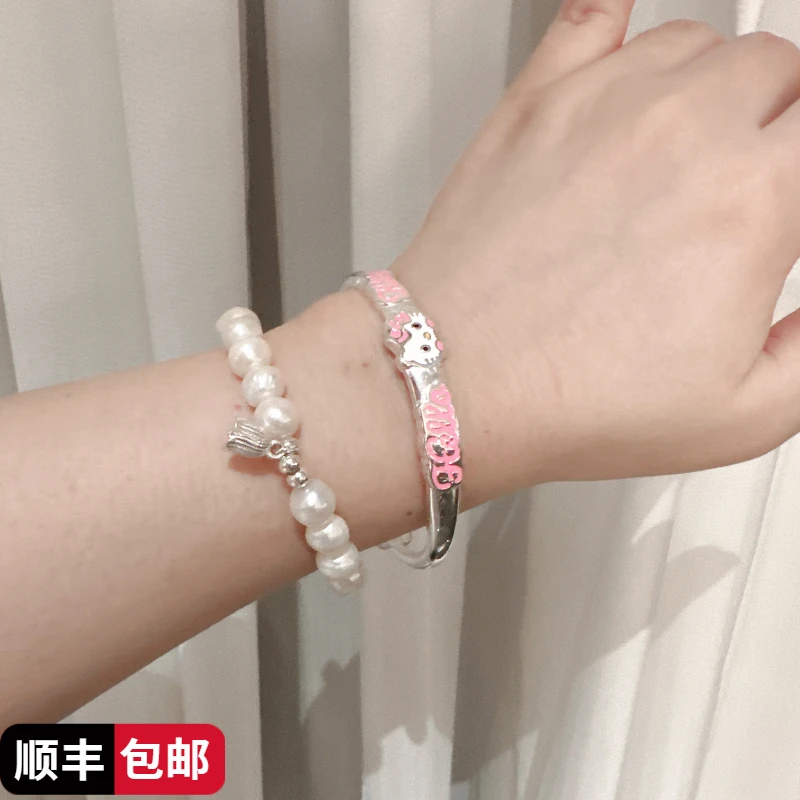 足银手镯 足银9999手镯凯蒂猫Kitty高级感时尚百搭轻奢小众简约