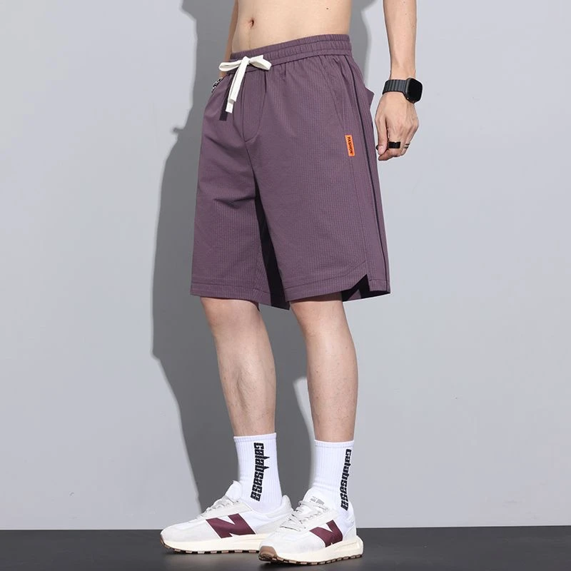 【工厂直供】2025夏季简约五分裤暗格条纹宽松直筒休闲装中裤子潮