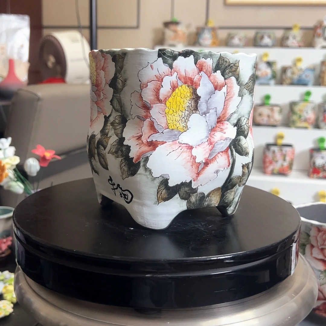 手绘陶瓷花盆口10.5高14