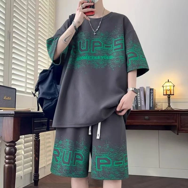 大码男装100-280斤冰感短袖t恤男青少年夏装帅气短袖休闲运动套装