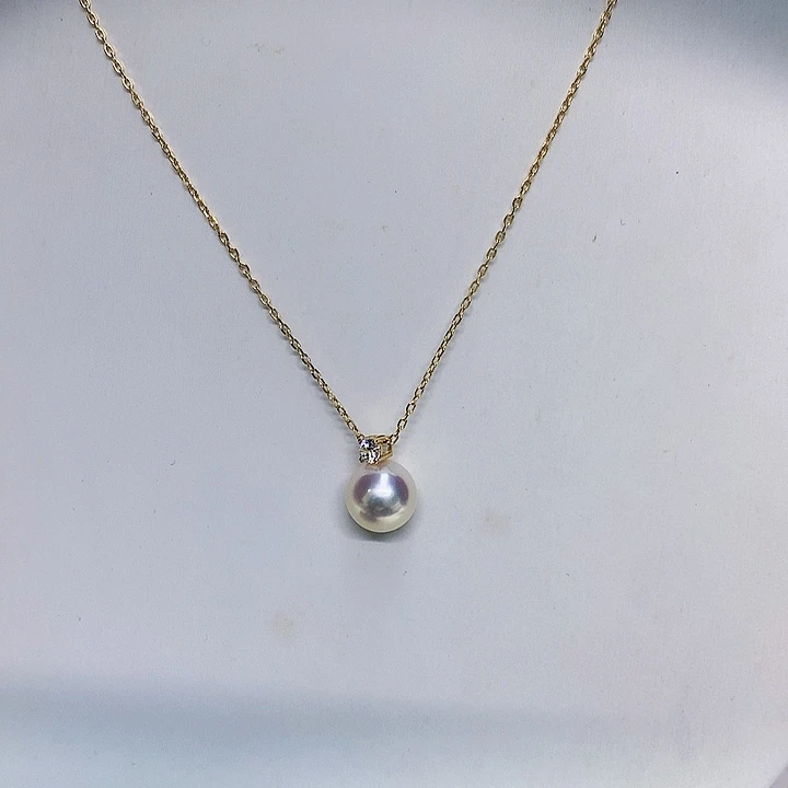 18K金镶嵌海水珍珠吊坠8.5-9