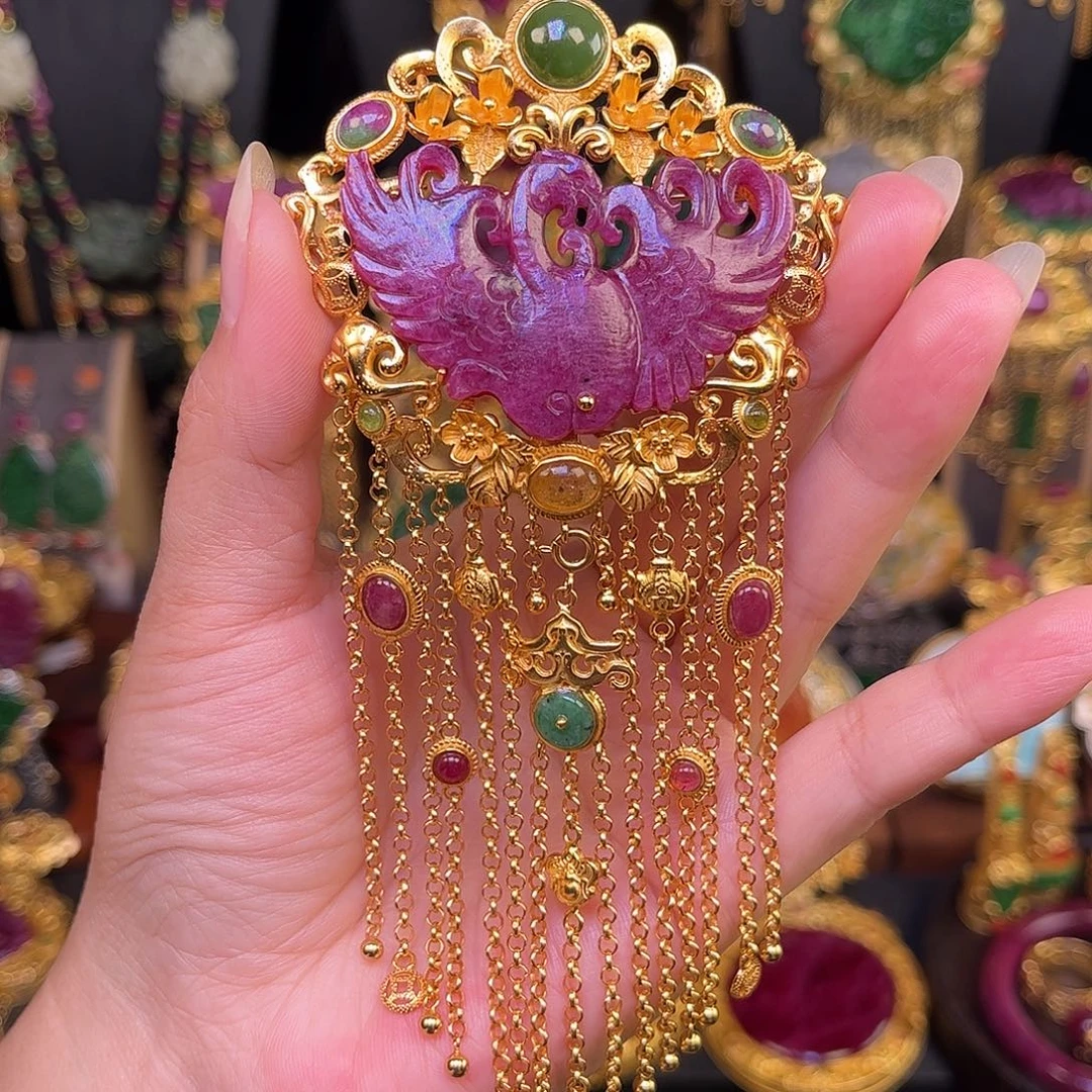 吊坠(不含链)银S925镀金镶嵌红宝石多宝吊坠