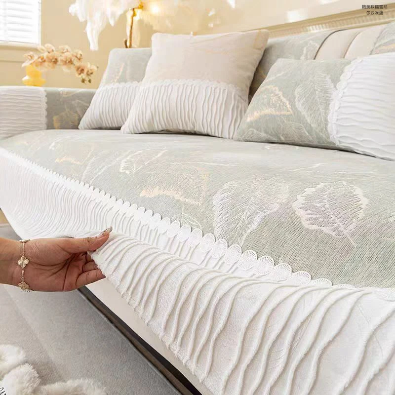 四季通用雪尼尔沙发铺垫高档加厚防滑直排沙发垫轻奢四季款抱枕套