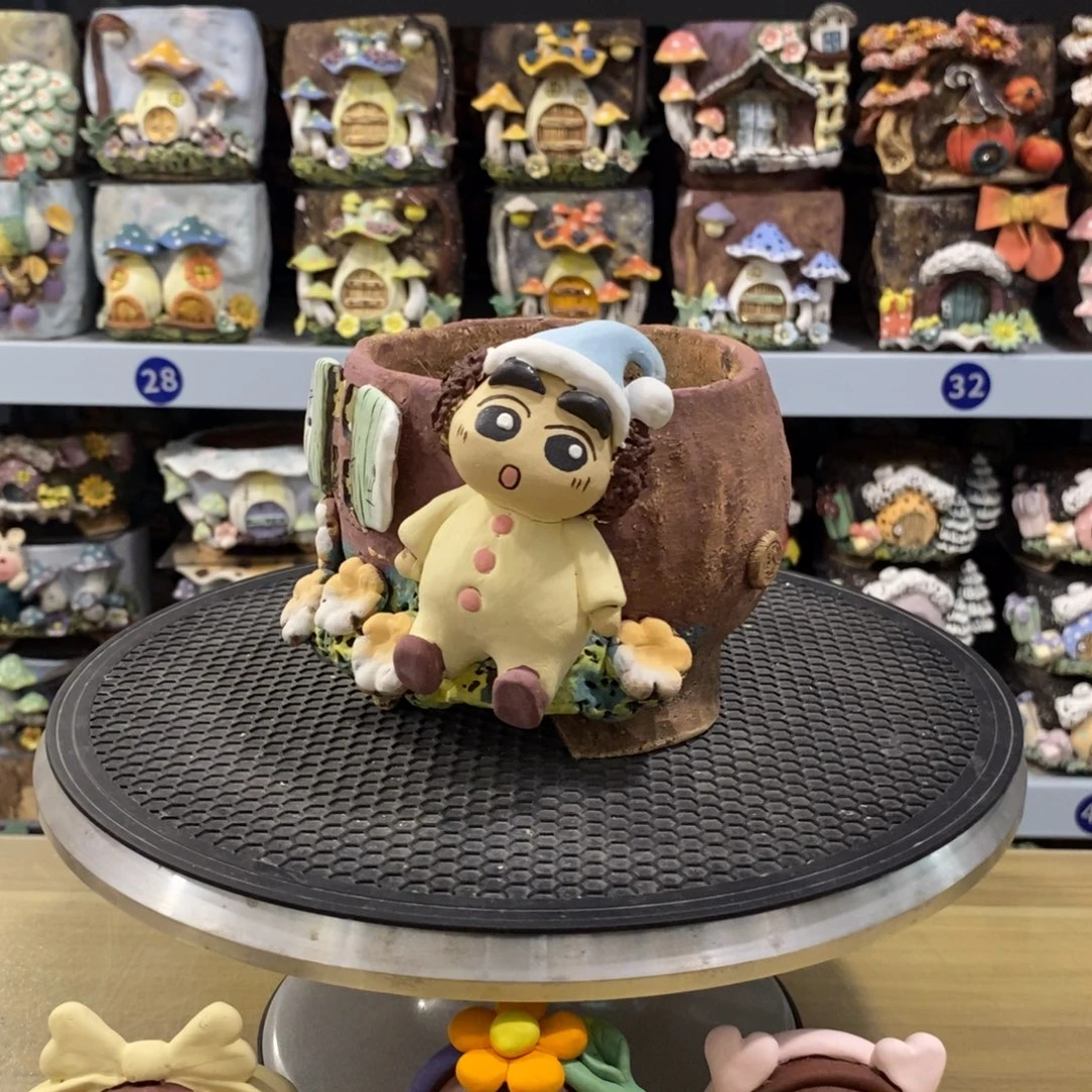 白狐粗陶手捏花盆