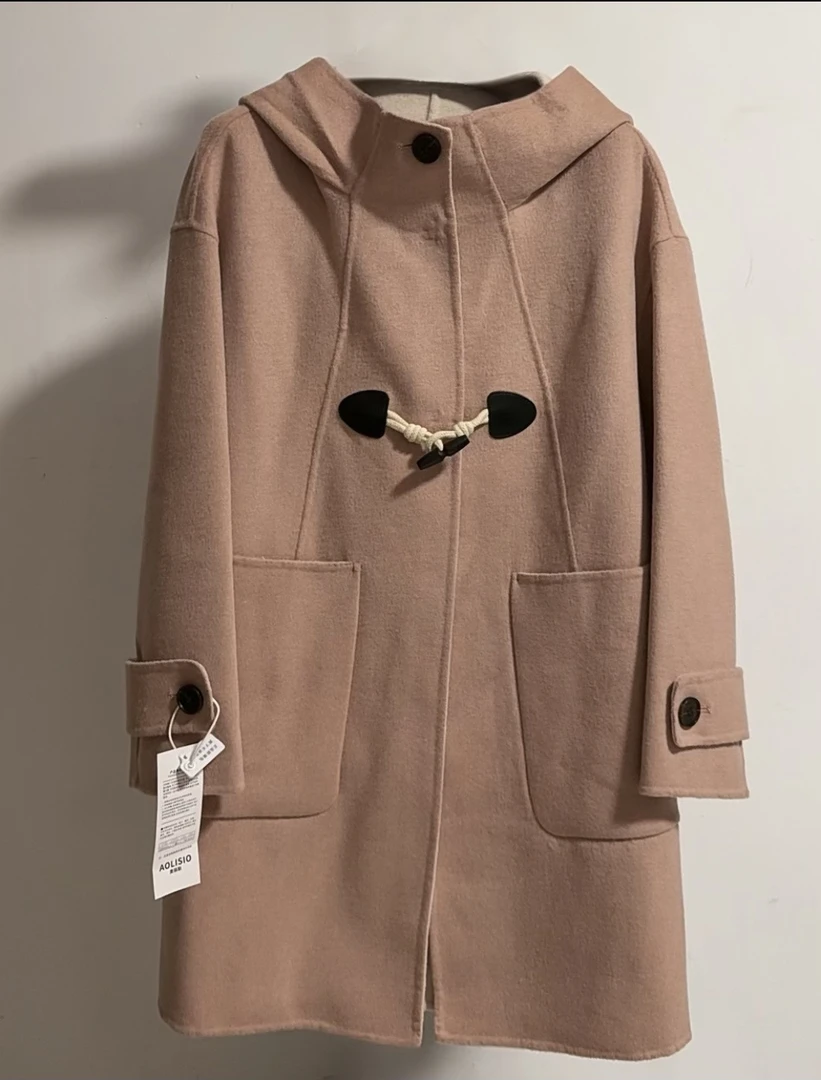 【芊雅】休闲时尚连帽中长款双面尼大衣