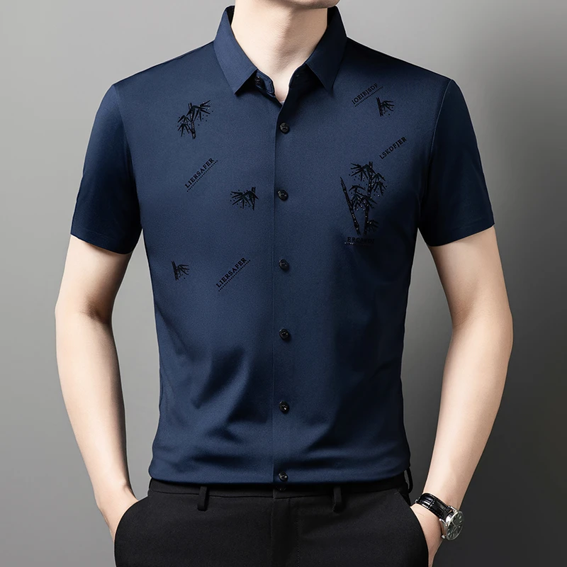 爸爸男士装短袖衬衫2025新款夏季中青年男寸衣免烫免打理上衣