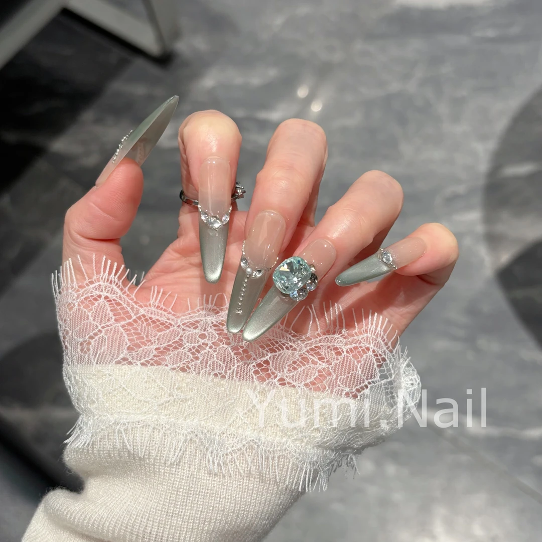 【205】柚米穿戴甲 薄荷曼波绿猫眼夏日显白美甲