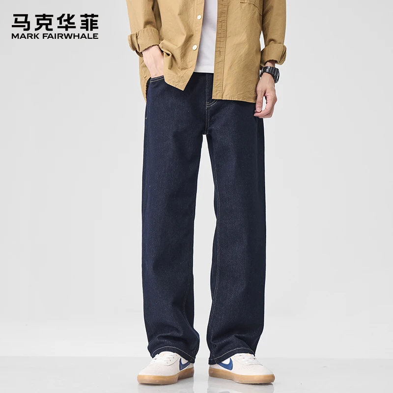 马克华菲美式复古牛仔裤男士春秋新款宽松直筒男裤原色水洗长裤子
