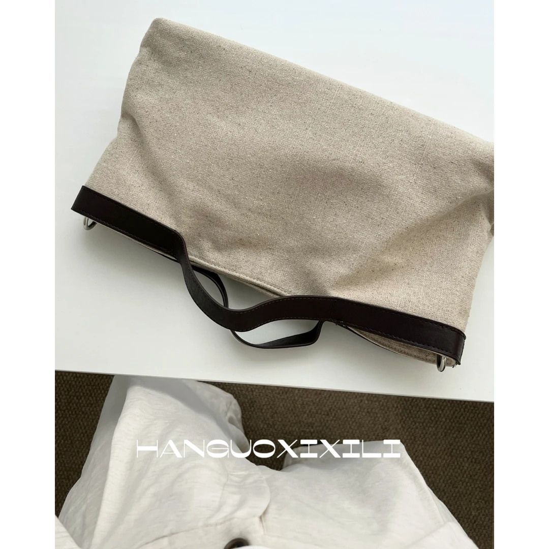 韩国西西里 小众设计新款帆布大容量时尚撞色拼接通勤手提子母包