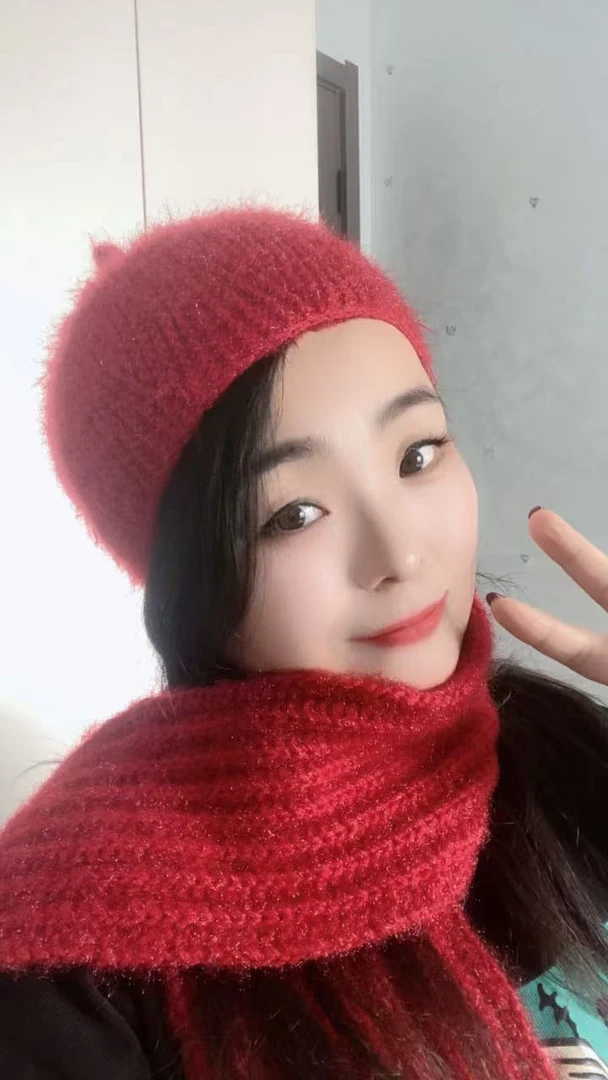 纯手工儿童针织帽子围巾套装男女进口毛线编织头围48-62cm