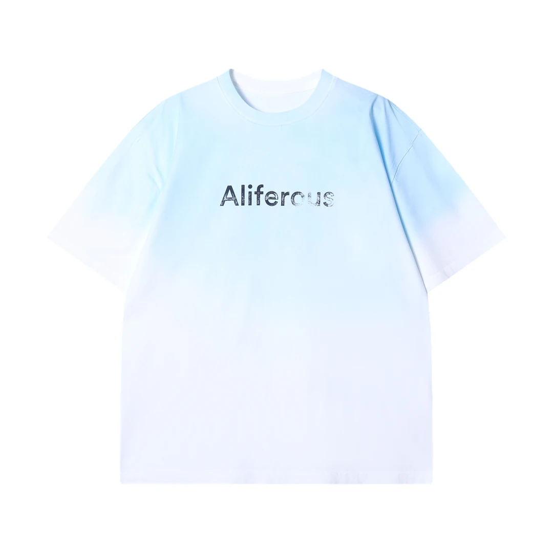 夏季高级感新款潮牌渐变印花字母圆领短袖T恤简约百搭气质上衣