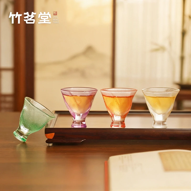 高硼硅玻璃磨砂气泡小茶杯女高足品茗杯个人单杯主人杯功夫茶具