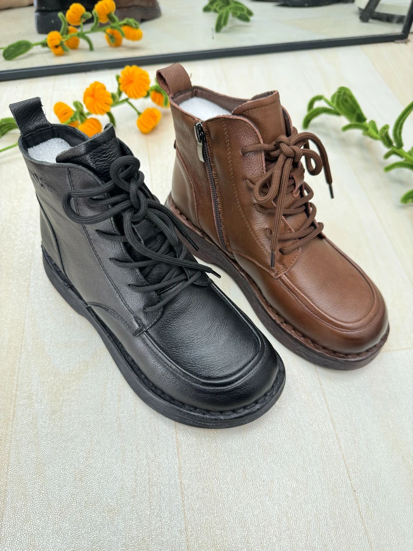 2025新款冬季头层牛皮靴子保暖舒适时尚百搭软底软棉真皮女士短靴