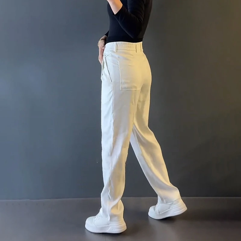 秋冬白色休闲阔腿裤男士新款宽松男装直筒时尚大码抗皱高端长裤潮