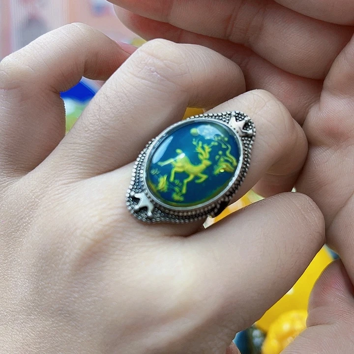 琥珀银S925镶嵌颈饰戒指