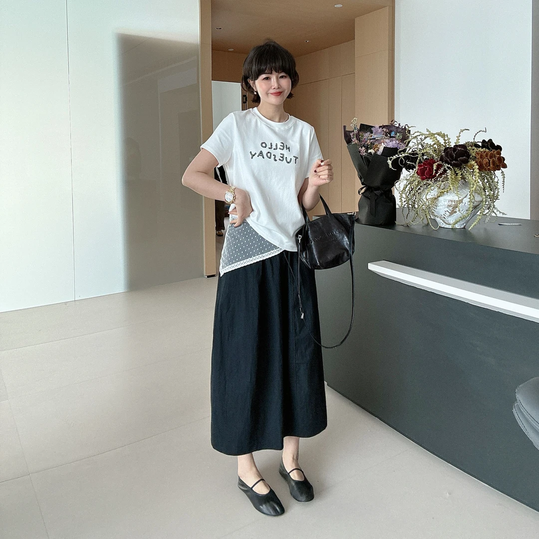 春夏气质时尚宽松显瘦纯色百搭半身裙