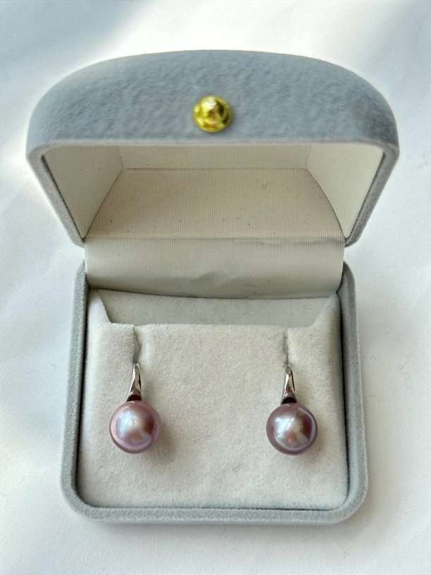 天然淡水珍珠11-12mm正圆极光紫珠经典高跟鞋耳钩R691