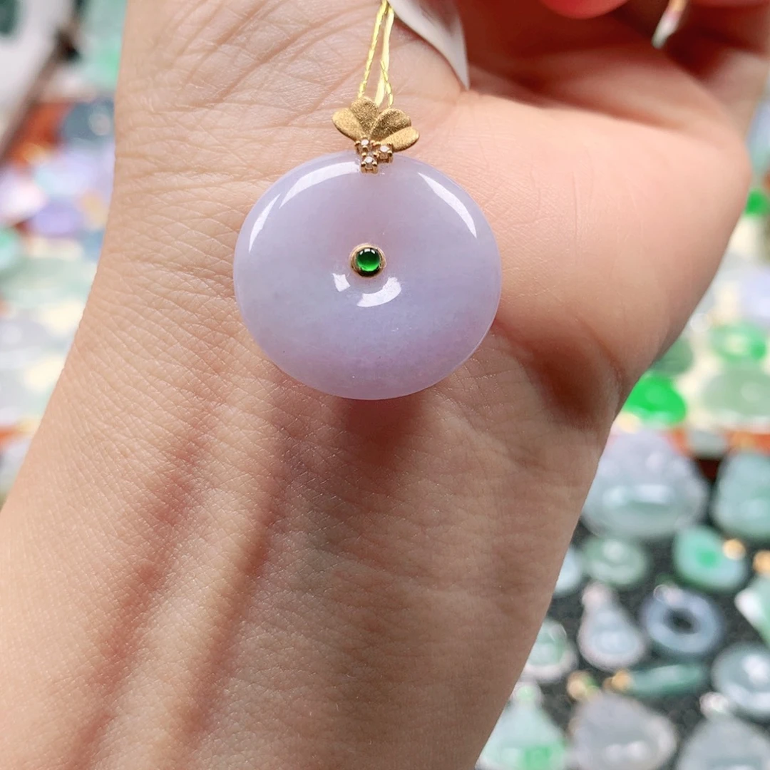 翡翠18K金镶嵌吊坠(不含链)