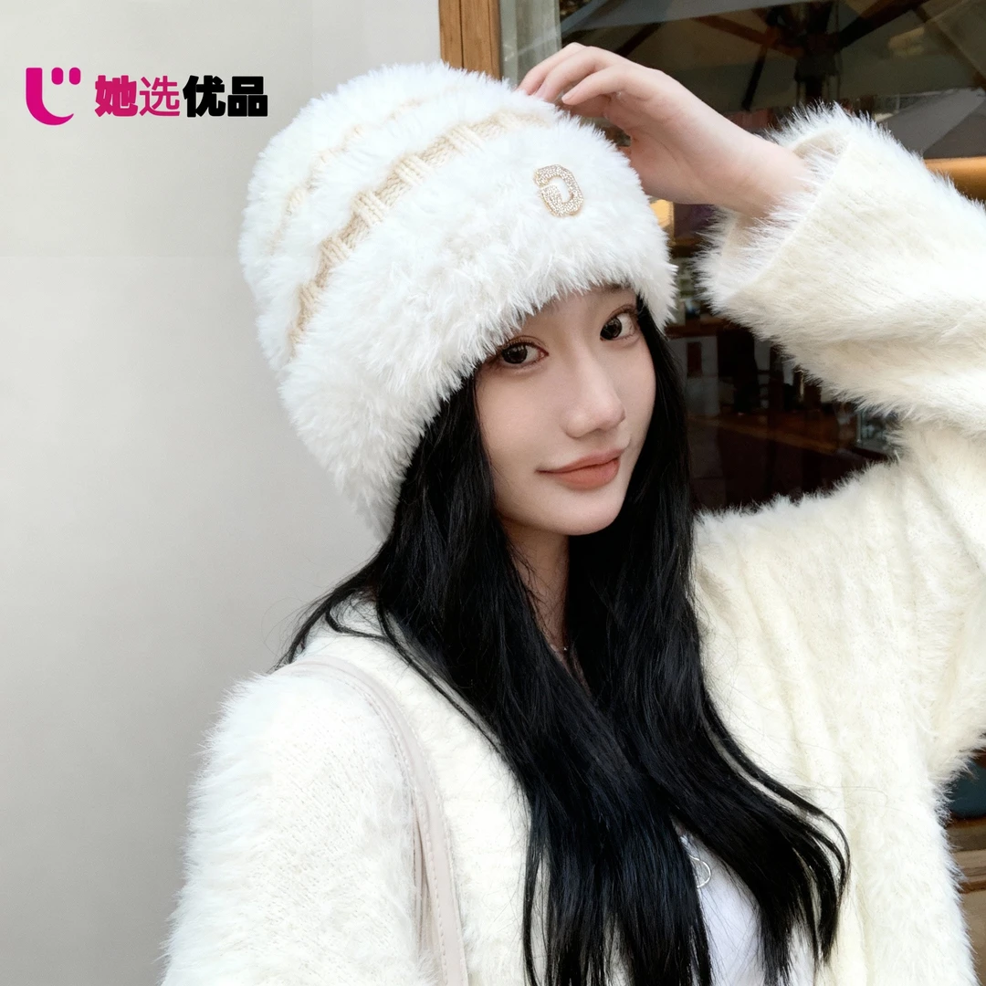 韩版2025新款帽子女送女友礼物毛线帽冬季加厚保暖护耳毛绒针织帽