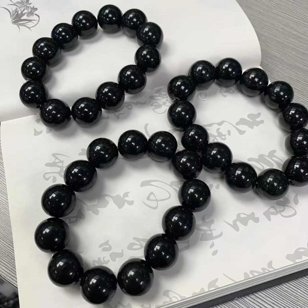 缅甸天然A货翡翠时尚大气墨翠卡17+圆珠手链手串-多样性发其一